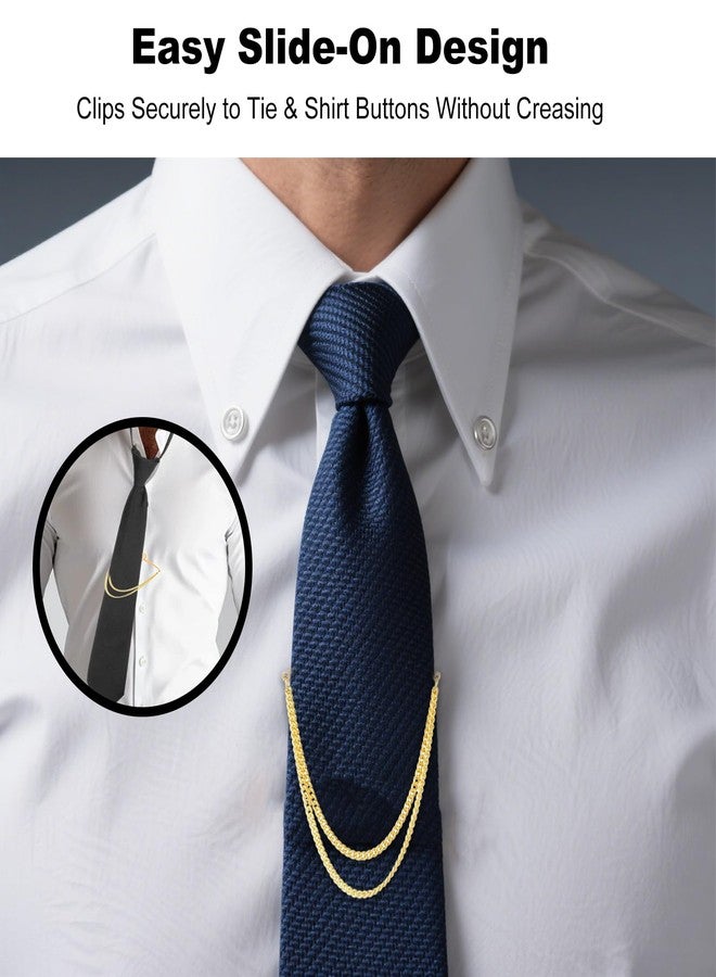 KGCGJVB 2Pcs Tie Chain for Men with Clasps Tacks Men's Accessories Suit Vest Neck Clips Stylish Chains and Clip Clasps for Ties Elegant Men's Tie Clips for Business Wedding and Formal Wear(Silver Gold) - Image 3
